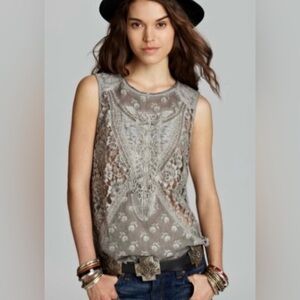 Free people not so sweet gray lace tank